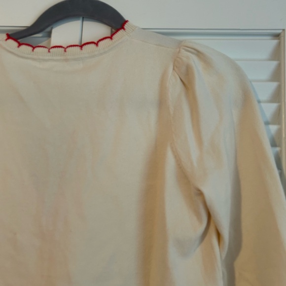 NWT BODEN Pru Scallop Trim Cardigan Cream Red Size XS V-Neck Cotton Blend - Picture 6 of 7